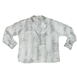 HALSTON Vintage Black White & Grey V-Neck Button Up Blouse Size M